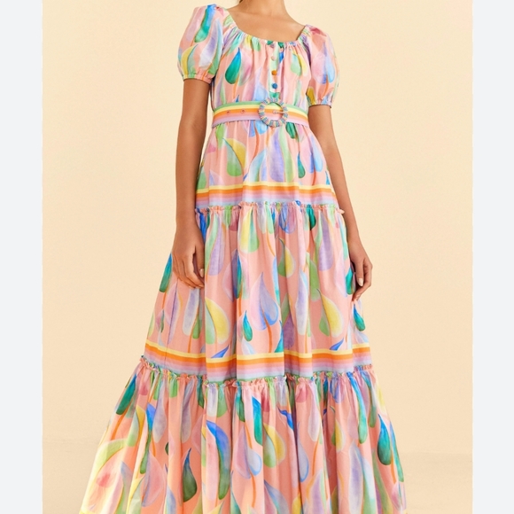 Farm Rio Pink Pastel Leaves Maxidress - Picture 1 of 4